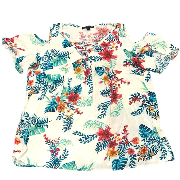 Signature Studio Floral Print Cold Shoulder Blouse Top White XL - Picture 1 of 3